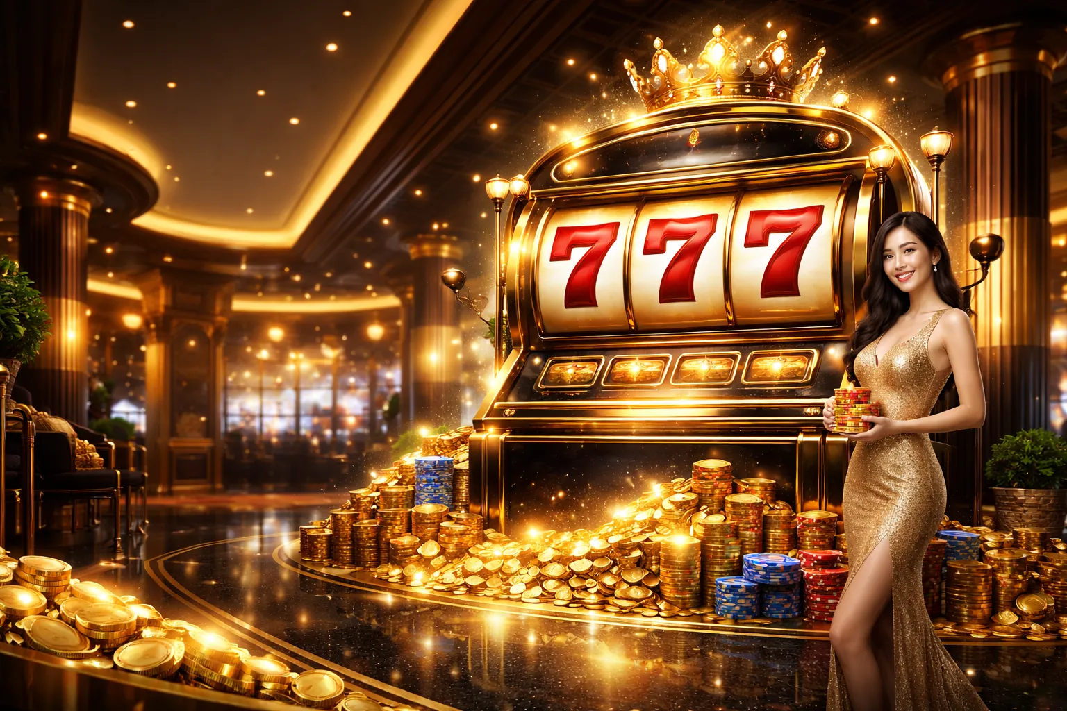 Máy đánh bạc 36win Giftcode với biểu tượng jackpot lớn và hiệu ứng ánh sáng xanh vàng rực rỡ
